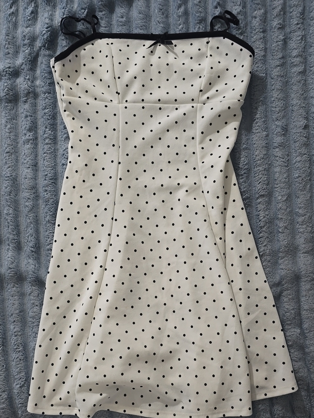 Women's White Polka Dot A-Line Dress with Black Trim